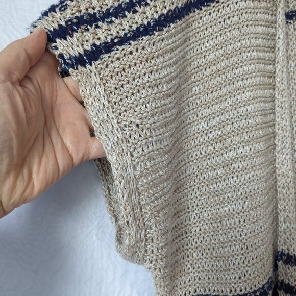 COLDWATER CREEK Open Front Linen Blend Knit Short Sleeve Cardigan L Stripes - Picture 3 of 7
